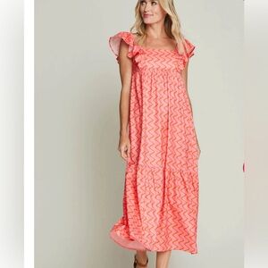 Social Threads Large Zig Zag Print Butterfly Sleeve Maxi Dress
